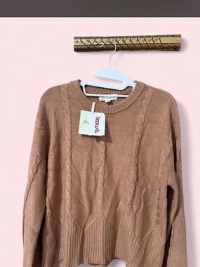 Marled Cable Knit Crew Sweater in Dusty Rose